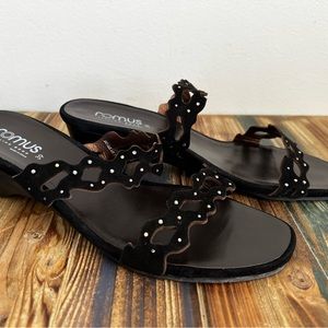 Romus Black Suede Sandals with Swarovski Crystals